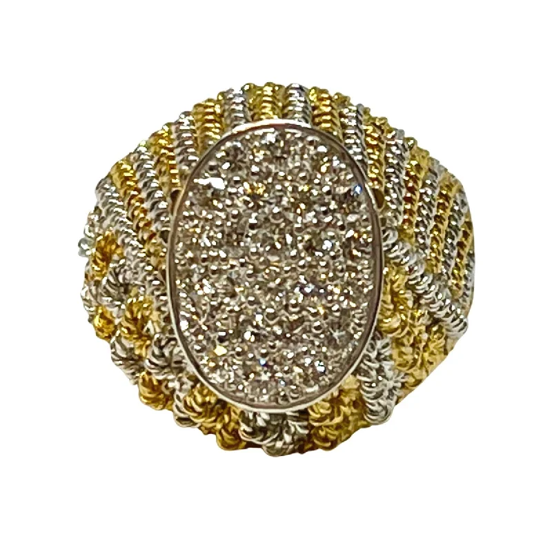 Ladies ring rose gold-18K Gold White and Yellow Gold Ring with Pave Diamonds