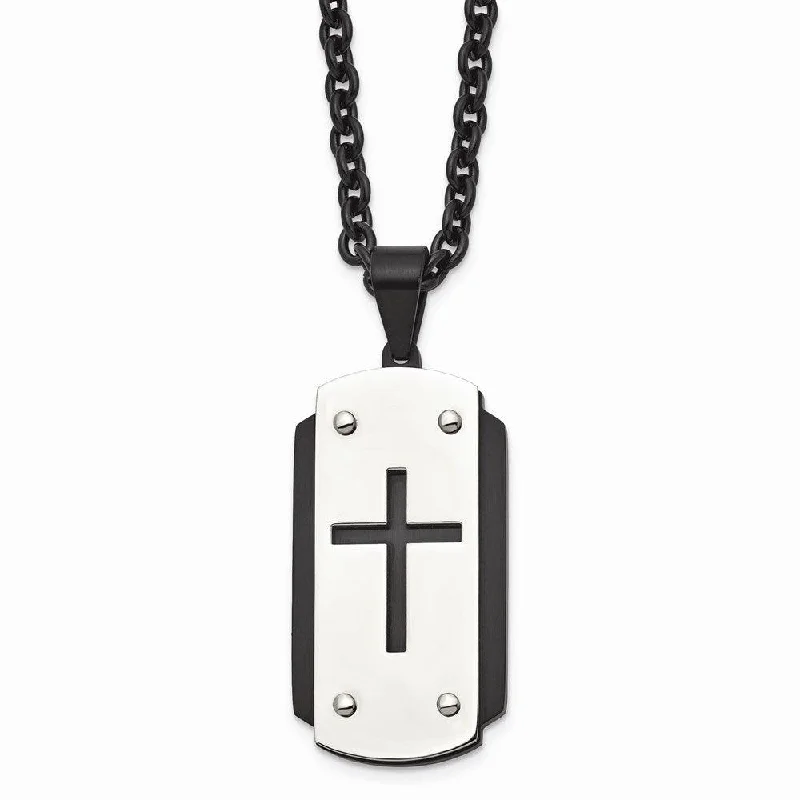 Ladies necklaces elegant sophistication-Stainless Steel Brushed Polished Black IP-plated Dog Tag Necklace