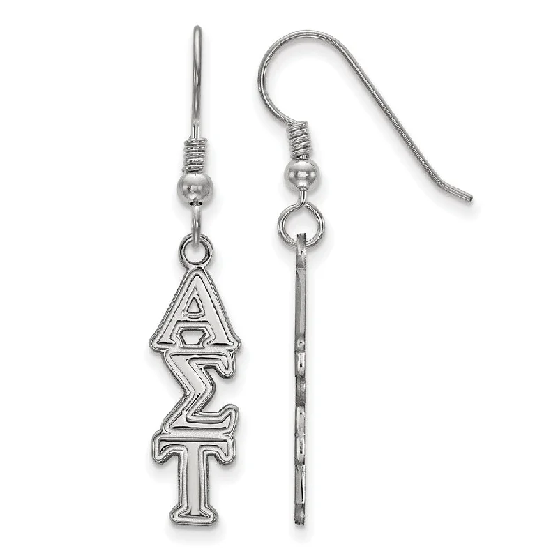 Ladies earrings classic styles-Sterling Silver Alpha Sigma Tau Dangle Medium Earrings