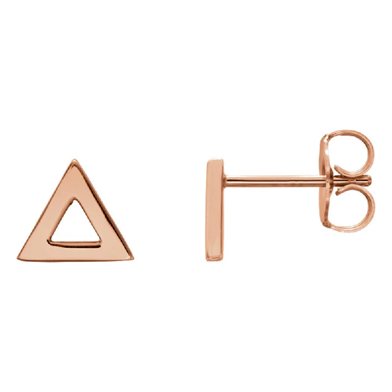 Ladies earrings lightweight feel-7mm (1/4 Inch) Polished 14k Rose Gold Tiny Triangle Post Earrings