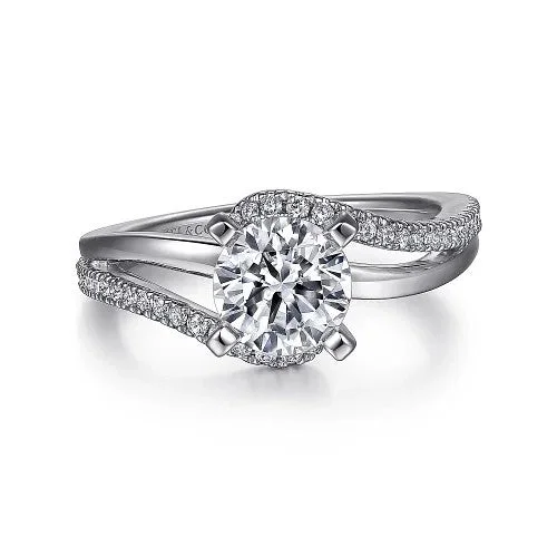 Ladies engagement rings bezel styles-14K White Gold Round Bypass Diamond Engagement Ring