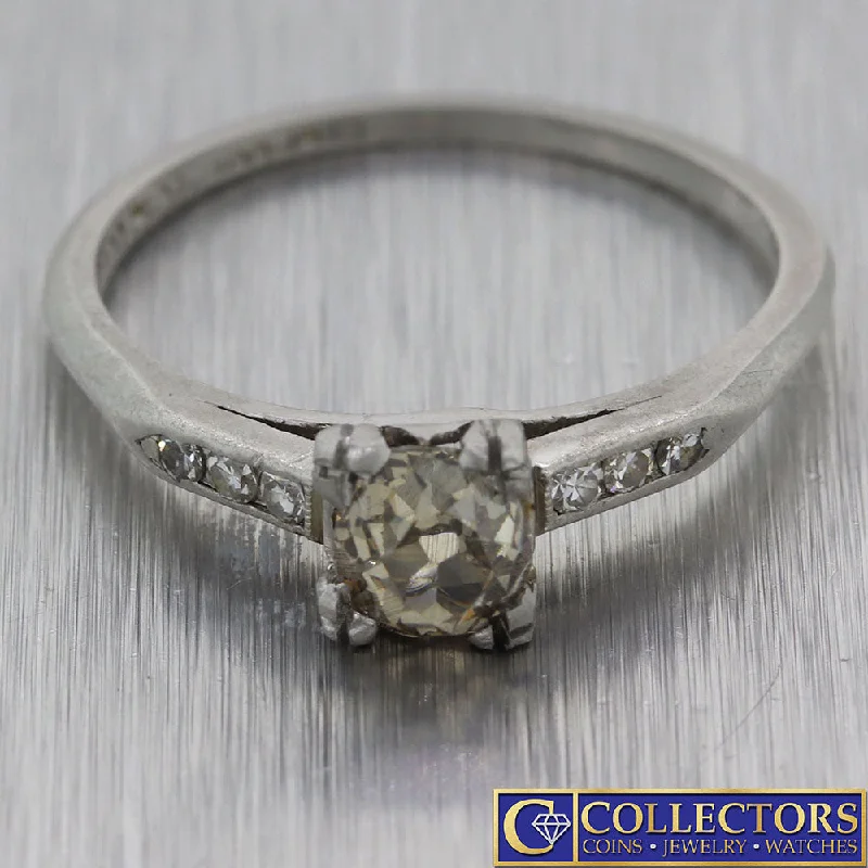 Ladies engagement rings floral motifs-1930's Antique Art Deco .50ctw Champagne Diamond Platinum Engagement Ring G8