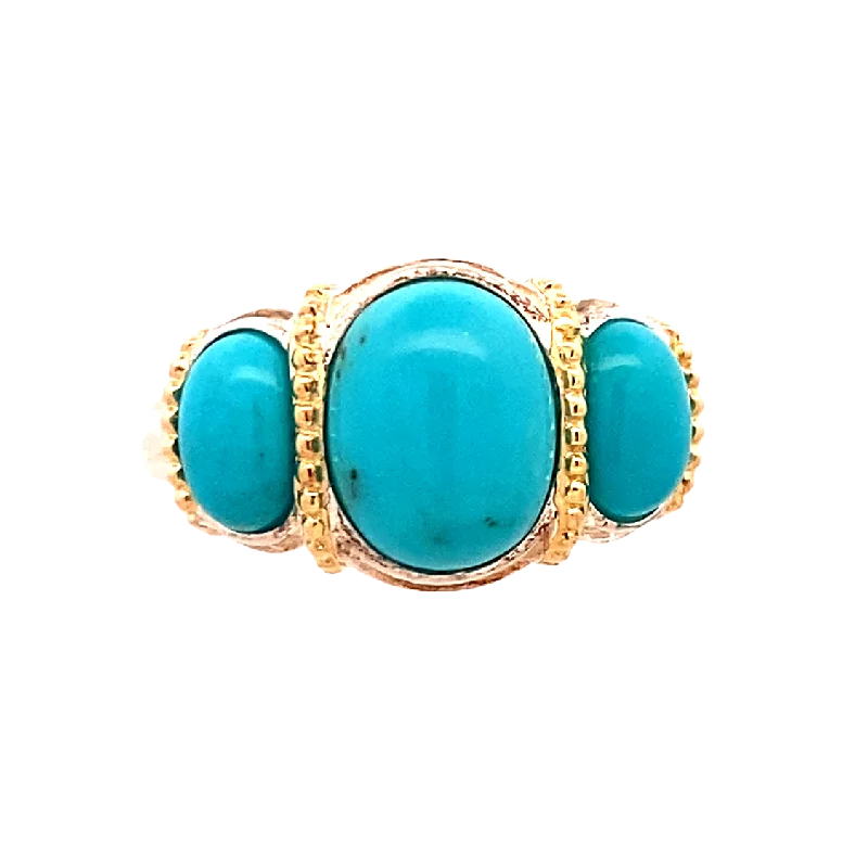 Ladies ring white gold-Estate Three StoneTurquoise RIng in Silver