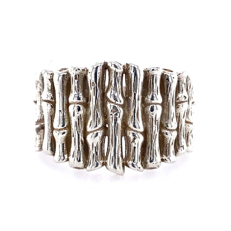 Ladies ring physical stores-Bamboo Style Ring in SIlver by B&C