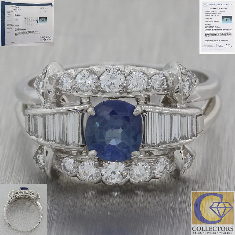 Ladies engagement rings 2025 trends-1940s Platinum 2.02ct Unheated Ceylon Sapphire Diamond Engagement Ring EGL M8 T1