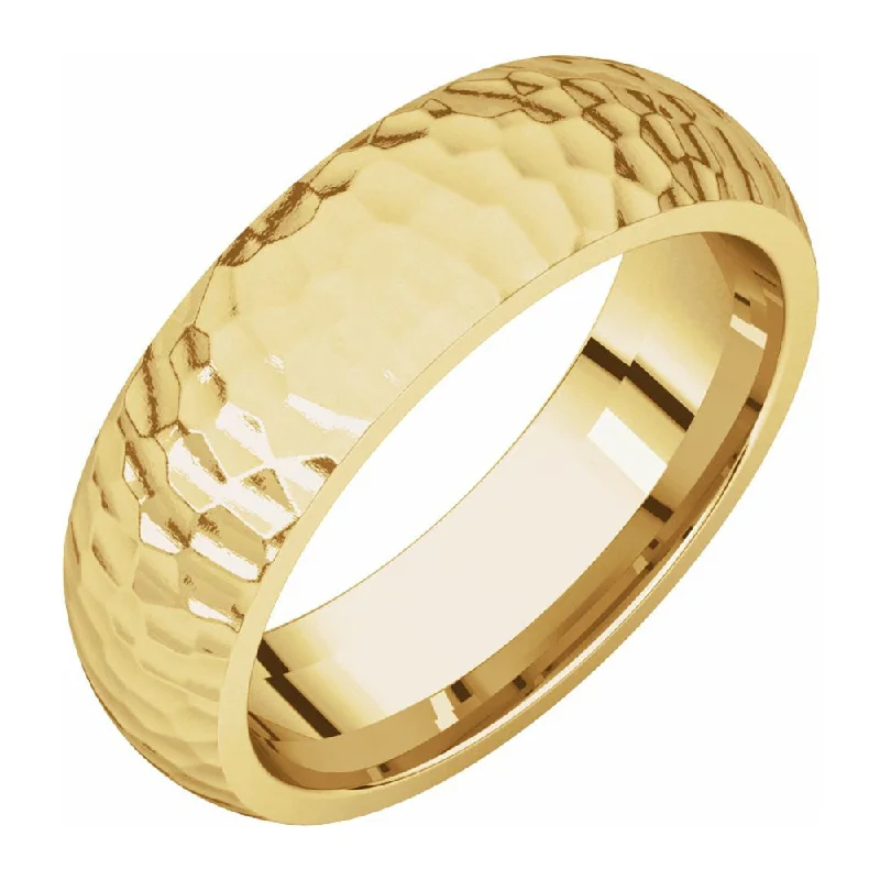 Ladies ring daily wear-6mm 14K Yellow Gold Hammered Half Round Comfort Fit Band