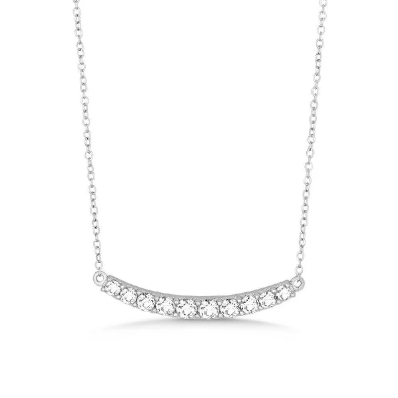 Ladies necklaces pearl strands-Sterling Silver Slightly Curved CZ Bar Necklace