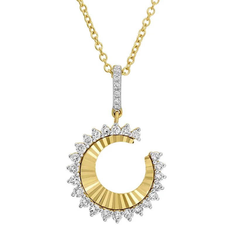 Ladies necklaces custom designs-KOBY CRESCENT MOON FLUTED DISC NECKLACE