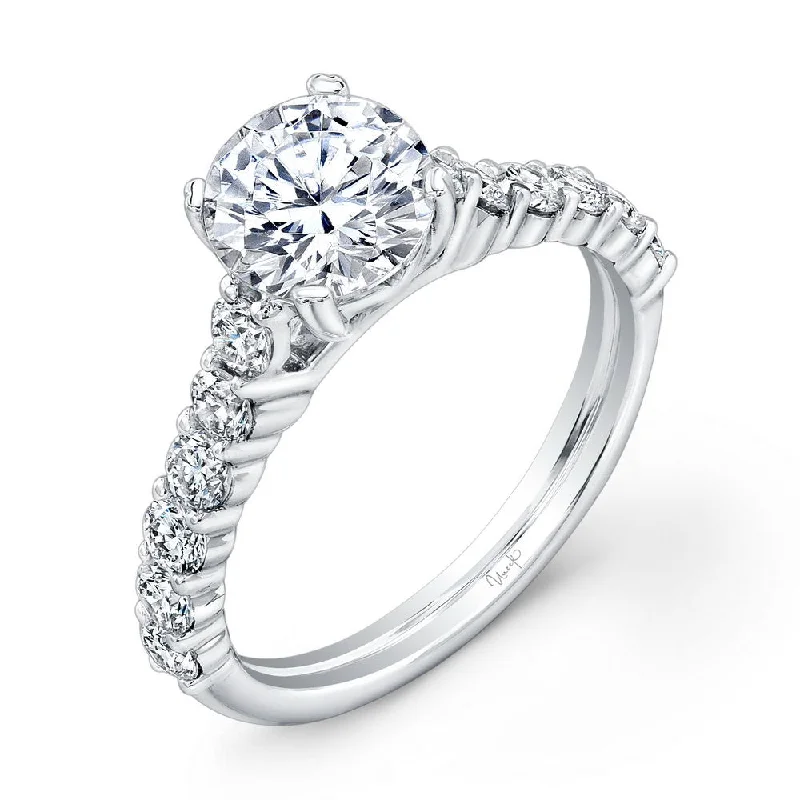 Ladies engagement rings three-stone-Uneek Round Diamond Engagement Ring with XS Melee Diamonds Shared-Prong Set on Upper Shank