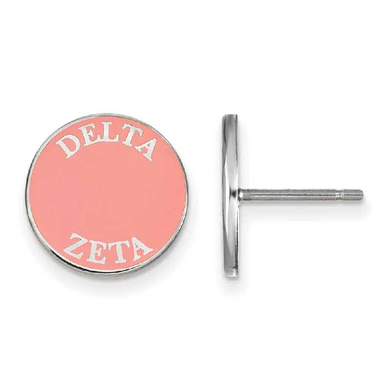 Ladies earrings custom options-Sterling Silver Delta Zeta Enamel Disc Post Earrings