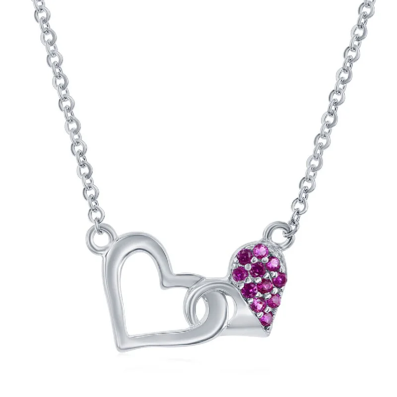 Ladies necklaces limited editions-Classic Women's Necklace - Sterling Silver Pink CZ Double Heart | M-6879