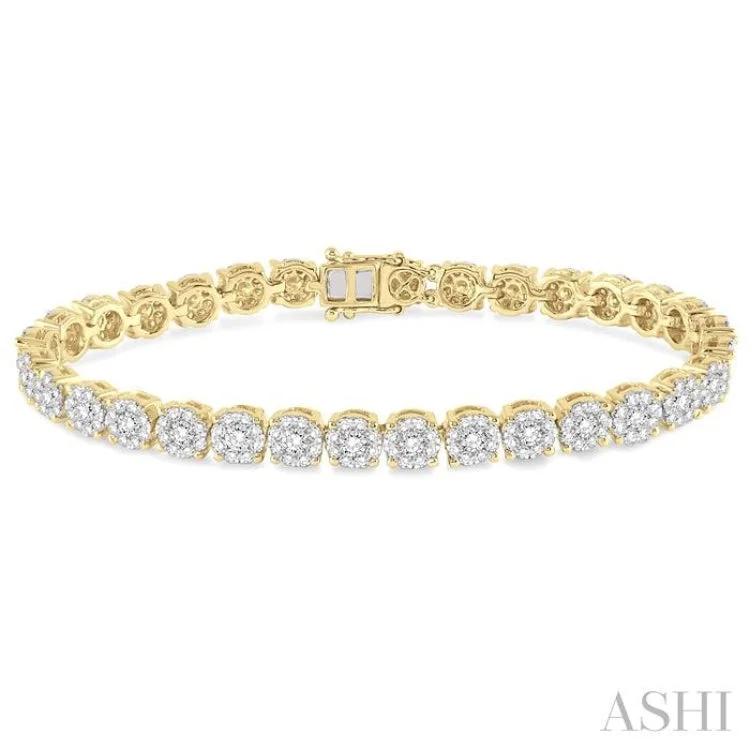 Ladies bracelets engagement gifts-5 Ctw Round Cut Diamond Lovebright Bracelet in 14K Yellow and White Gold