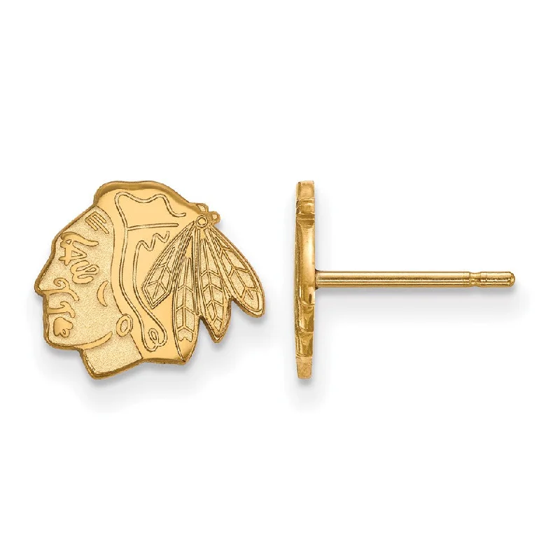 Ladies earrings titanium options-SS 14k Yellow Gold Plated NHL Chicago Blackhawks XS Post Earrings