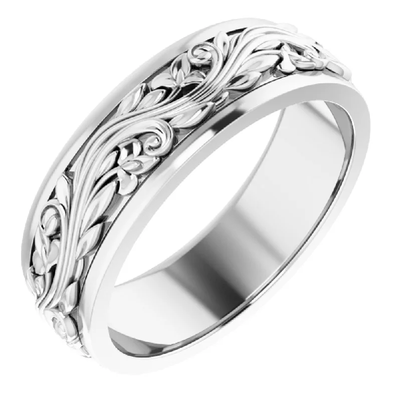 Ladies ring pinky style-7mm 14K White Gold Sculptural Standard Fit Band