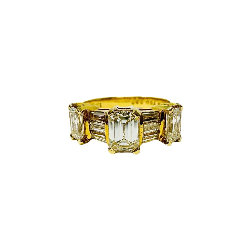 Ladies ring office style-NOVA 18K Gold 3 Stone Ring with Emerald Cut and Baguette Diamonds