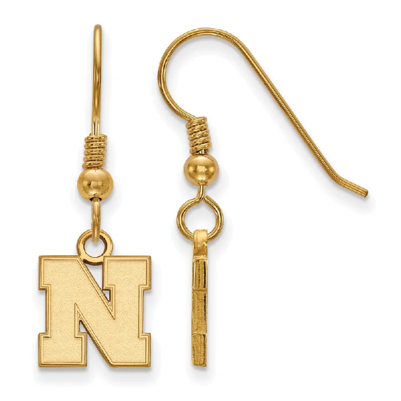 Ladies earrings boho chic-14k Gold Plated Silver University of Nebraska XS Tiny Earrings Dangle