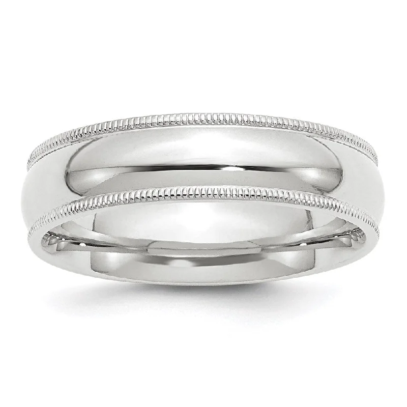 Ladies ring pure silver-6mm 14K White or Yellow Gold Half Round Milgrain Comfort Fit Band