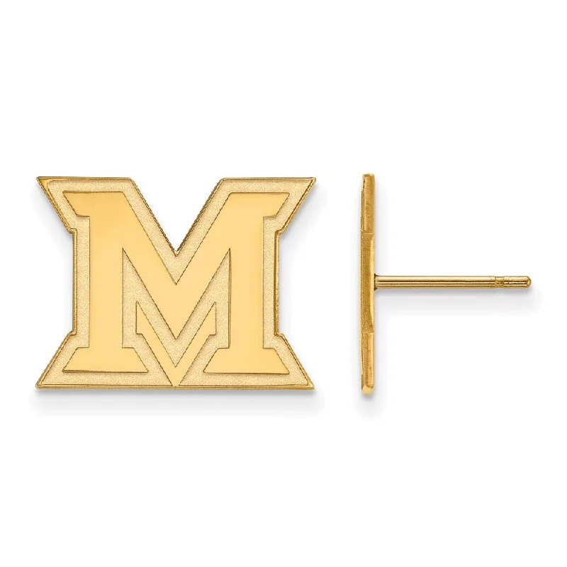 Ladies earrings latest trends-10k Yellow Gold Miami University Small Post Earrings