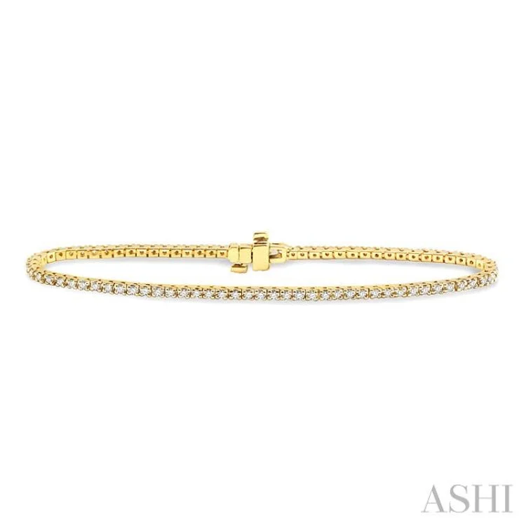 Ladies bracelets global fashion-1 Ctw Square Shape Round Cut Diamond Tennis Bracelet in 14K Yellow Gold