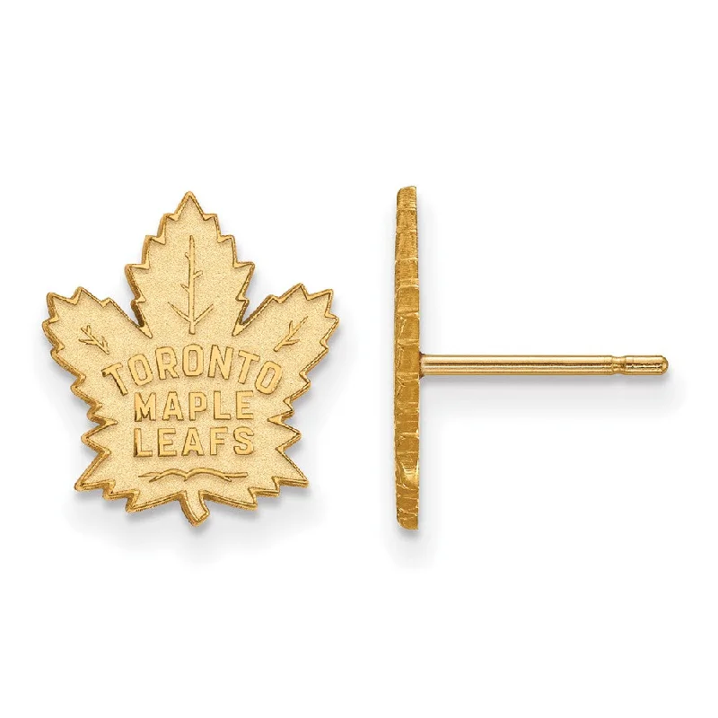 Ladies earrings small drops-10k Yellow Gold NHL Toronto Maple Leafs Small Post Earrings