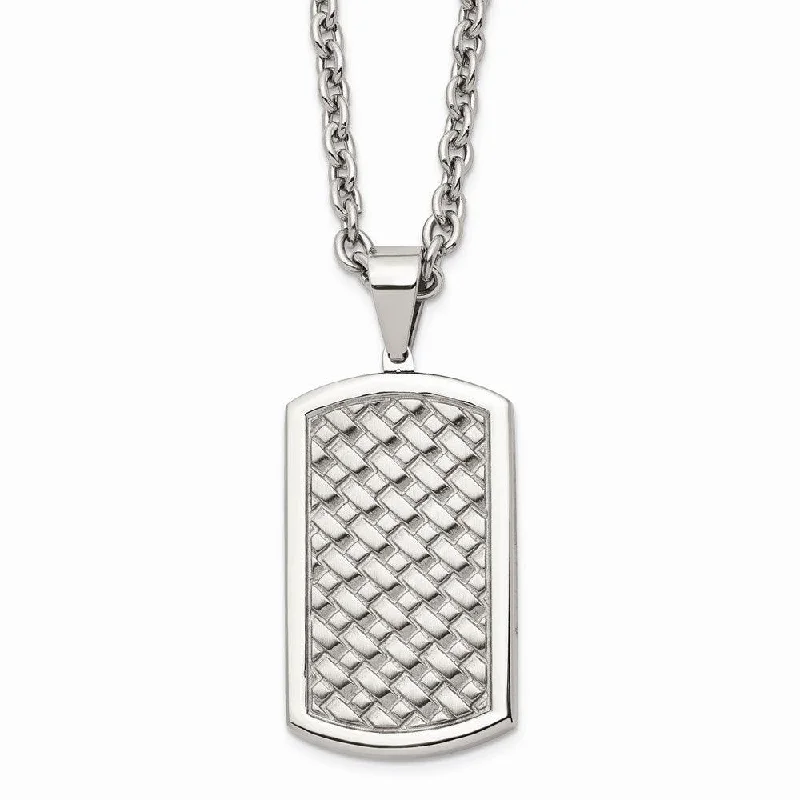 Ladies necklaces Asian-inspired-Stainless Steel Polished Weaved Pattern Dogtag Necklace