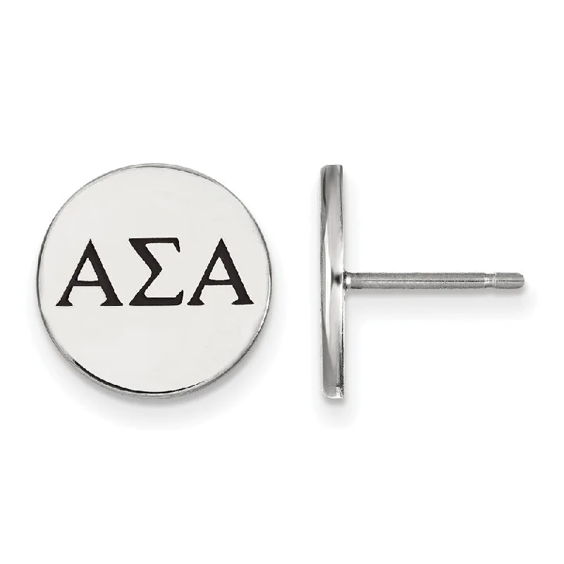 Ladies earrings Mother’s Day-Sterling Silver Alpha Sigma Alpha Black Enamel Greek Post Earrings