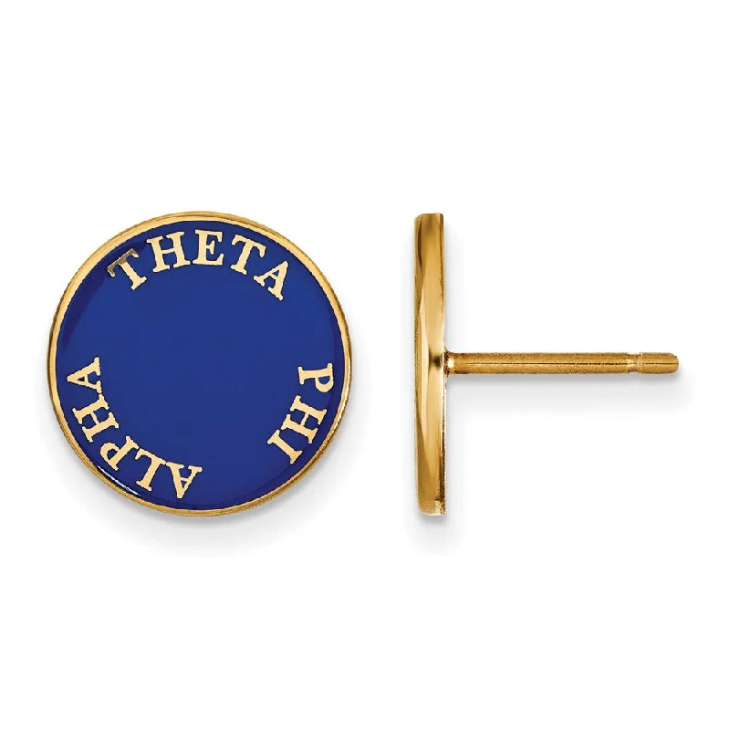 Ladies earrings geometric shapes-14K Plated Silver Blue Enamel Theta Phi Alpha Post Earrings