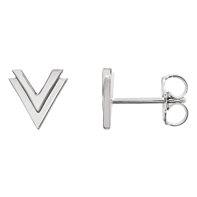 Ladies earrings friendship tokens-8 x 8mm (5/16 Inch) Polished 14k White Gold Small Double 'V' Earrings