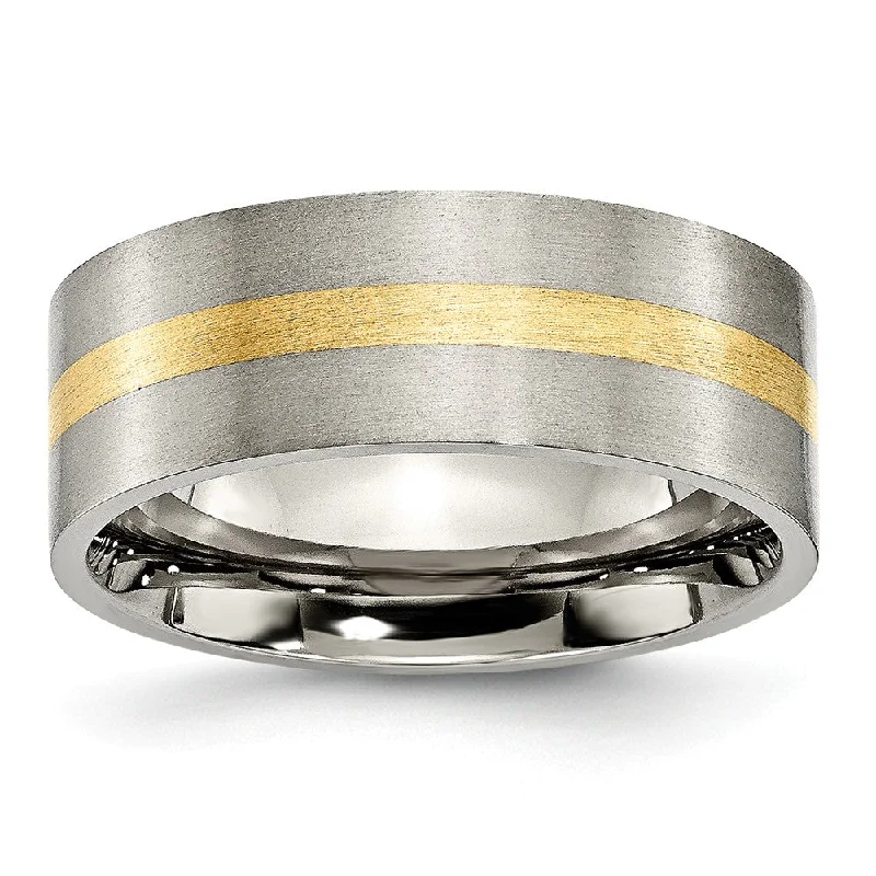 Ladies ring modern design-Titanium and 14K Gold, 8mm Flat Unisex Satin Finish Comfort Fit Band