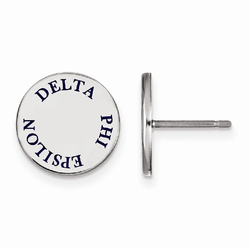 Ladies earrings wedding accessories-Sterling Silver Delta Phi Epsilon Blue Enamel Post Earrings