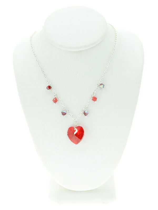 Ladies necklaces multi-strand-Red Crystal Heart Charm Necklace