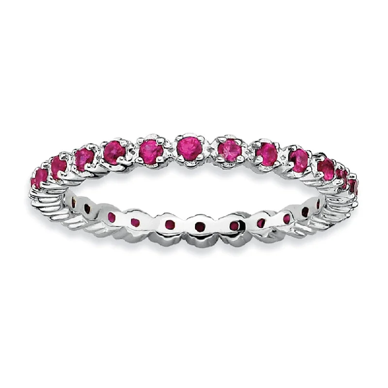 Ladies ring recommendations-Sterling Silver Stackable Prong Set Created Ruby 2.25mm Band