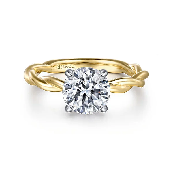 Ladies engagement rings heirloom quality-14K White-Yellow Gold Twisted Round Diamond Engagement Ring