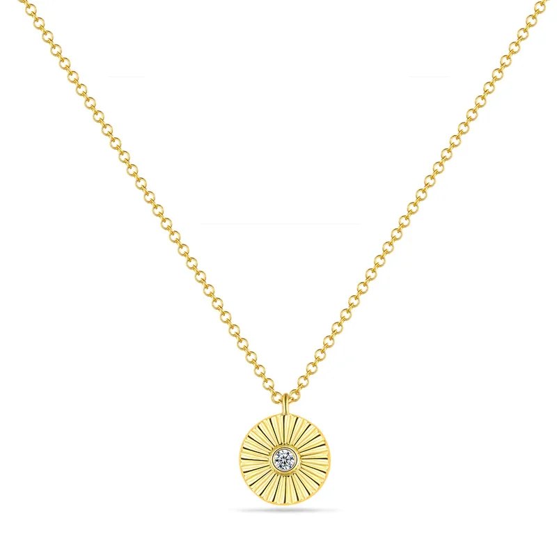 Ladies necklaces office wear-CARLIE DIAMOND FLUTED DISC NECKLACE