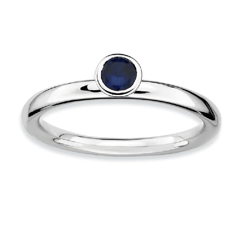 Ladies ring proposal choice-Stackable High Profile 4mm Created Sapphire Silver Ring