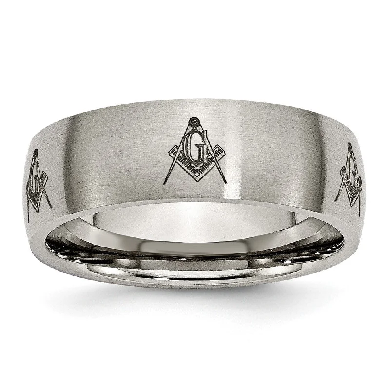 Ladies ring jade pairing-8mm Titanium Etched & Brushed Masonic Domed Standard Fit Band