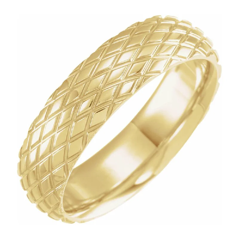 Ladies ring emotional symbol-6mm 14K Yellow Gold Crisscross Patterned Comfort Fit Band