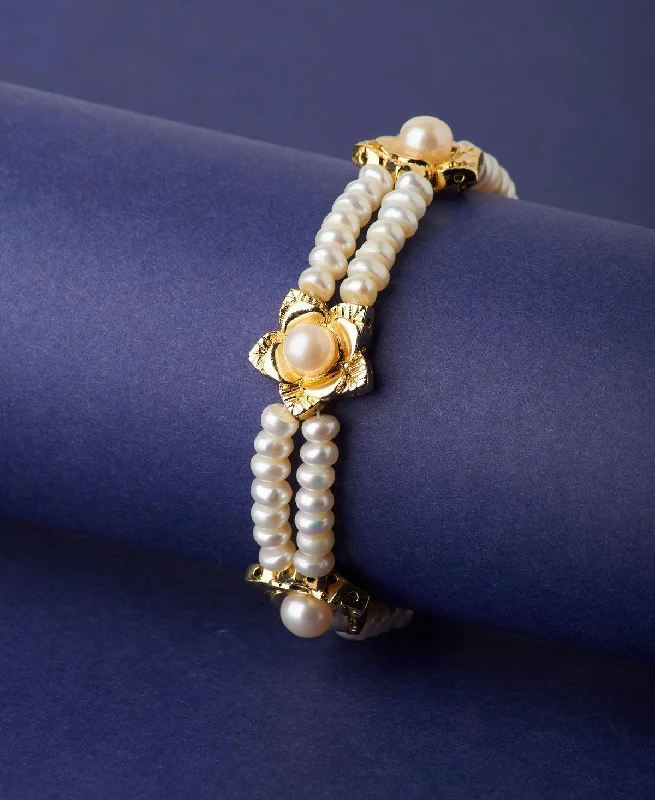 Ladies bracelets ruby gems-Floral Real Pearl Bracelet