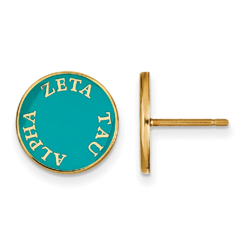 Ladies earrings social media trends-14K Plated Silver & Blue-Green Enamel Zeta Tau Alpha Post Earrings