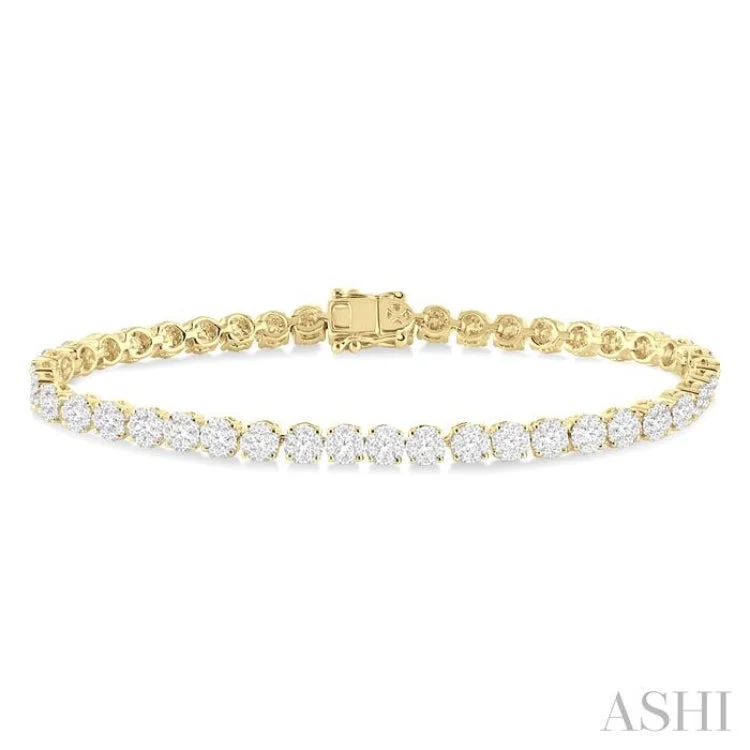 Ladies bracelets rose gold-3 Ctw Round Cut Lovebright Diamond Bracelet in 14K Yellow and White Gold