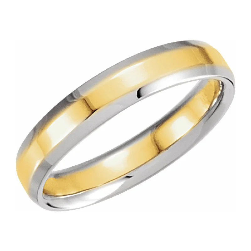 Ladies ring luxurious feel-4mm 14K White & Yellow Gold Beveled Edge Comfort Fit Band