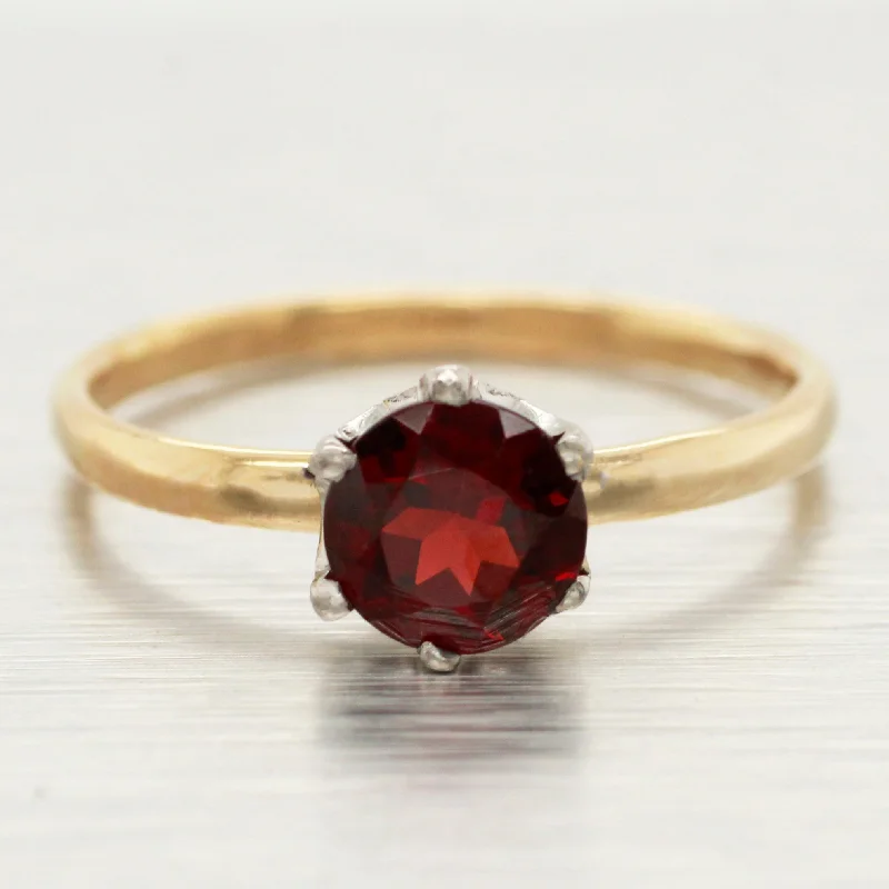 Ladies engagement rings 2025 trends-Antique Art Deco 0.70ct Garnet Engagement Ring - 14k Yellow Gold Solitaire Style