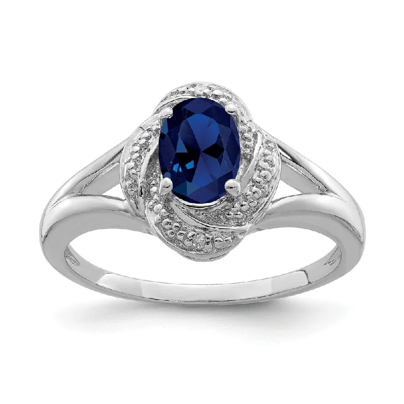 Ladies ring lightweight-Sterling Silver .01 Ctw Diamond & Oval Created Sapphire Ring