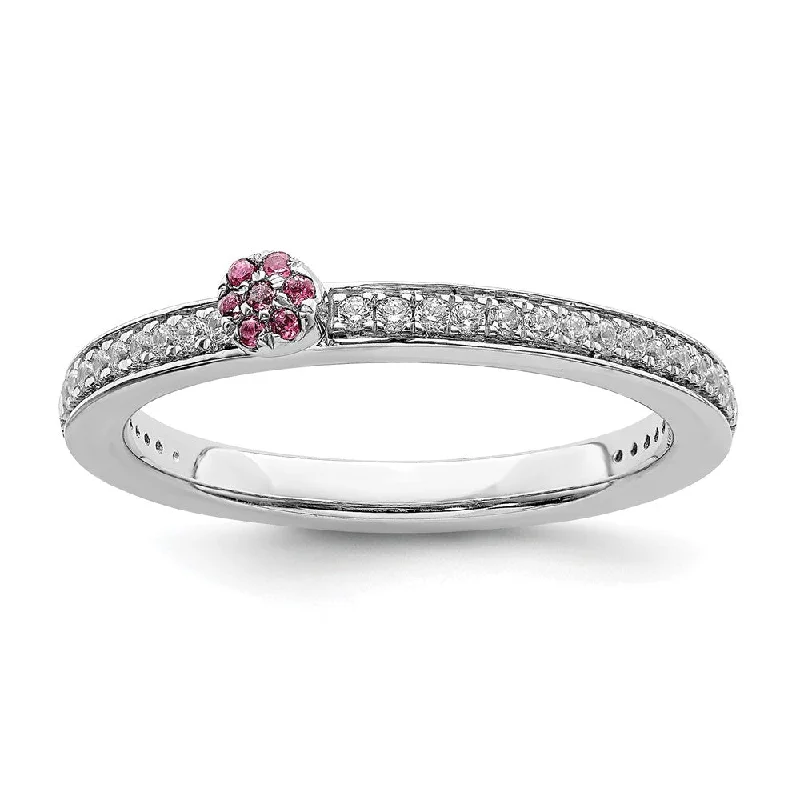 Ladies ring personalized-14k White Gold, Pink Tourmaline & 1/8 Ctw Diamond Stackable Ring