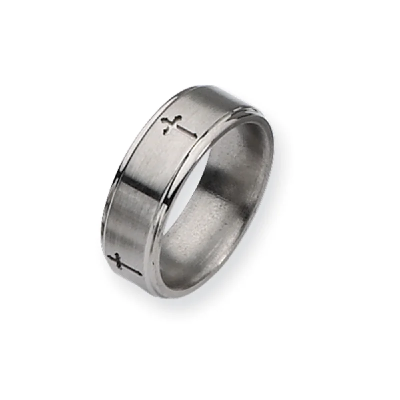 Ladies ring European style-Titanium, 8mm Embedded Cross Comfort Fit Band