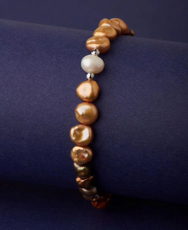 Ladies bracelets punk flair-Elegant Golden Pearl Bracelet