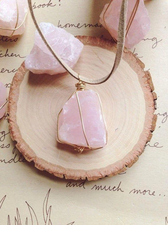 Ladies necklaces retail shops-Rose Quartz Suede Necklace