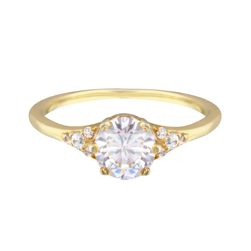 Ladies engagement rings eco-friendly-Round Diamond and Tiny Pavé Side Stones Engagement Ring