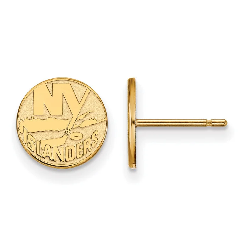 Ladies earrings modern designs-SS 14k Yellow Gold Plated NHL New York Islanders XS Post Earrings