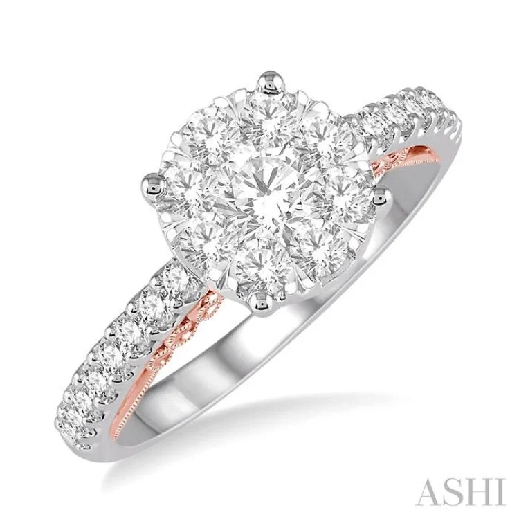 Ladies engagement rings vintage appeal-1 Ctw Round Diamond Lovebright Vintage Solitaire Style Engagement Ring in 14K White and Rose Gold